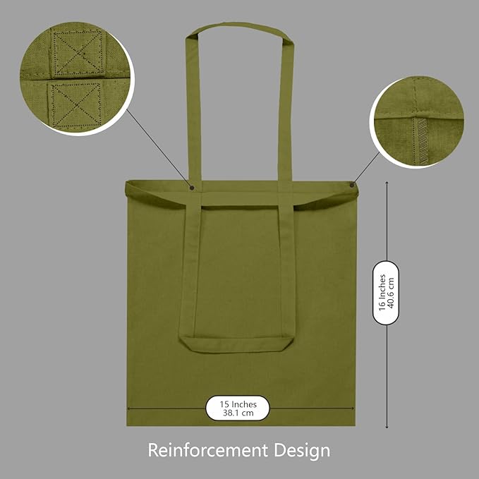 TOPDesign 24-Pack Economical 16"x15" Olive Green Cotton Tote Bags, Lightweight Medium Reusable Grocery Shopping Cloth Bags, Suitable for DIY, Advertising, Promotion, Gift, Activity