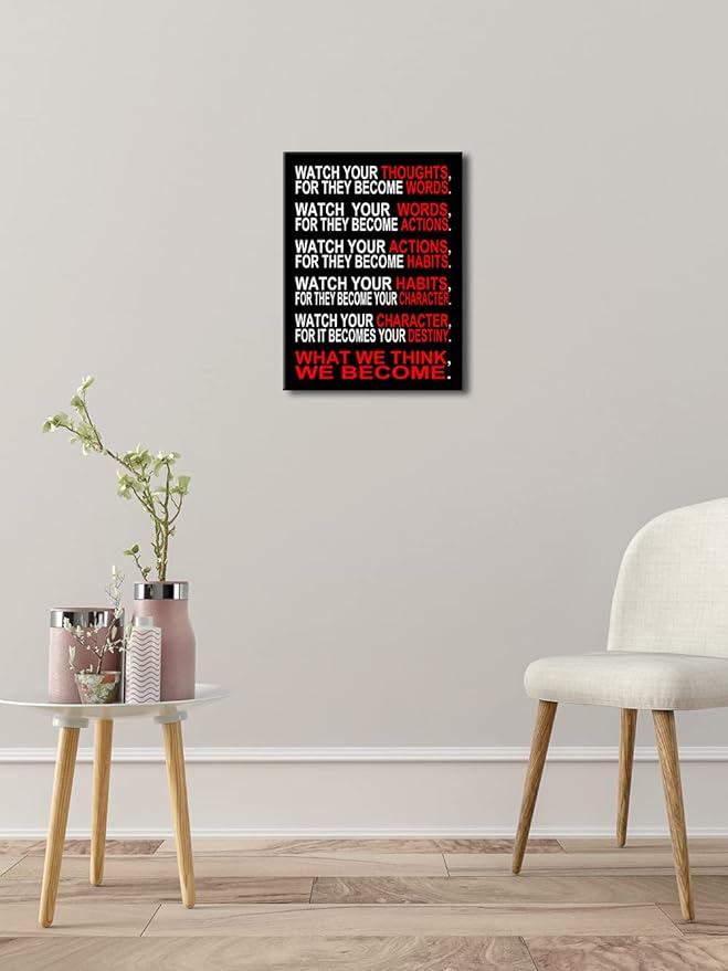 Pyradecor Watch Your Thoughts Motivational Classroom Poster Modern Canvas Prints Wall Art Paintings Ready to Hang for Office Living Room Home Decorations Stretched Pictures Artwork
