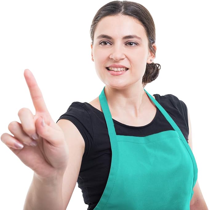 Total 6PCS Baby Blue Bib Aprons Bulk with 2 Pockets for Women Men Adult - Chef Cooking Kitchen (6, Baby Blue)