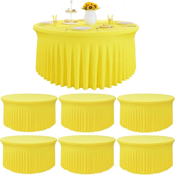 Outpain Spandex Round Tablecloths - 6 Pack Yellow, 72 inch Fitted Table Cloths with Skirt - Wrinkle Free for Wedding Party Dining Banquet