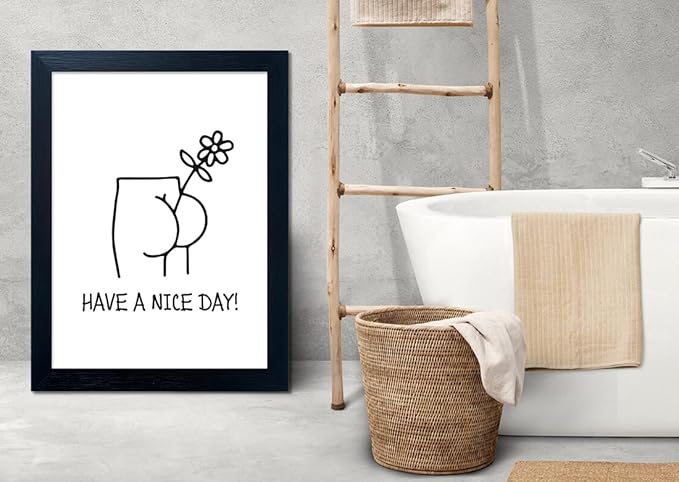 Framed Minimalist Canvas Print - Funny Bathroom Picture Wall Art, Humoristic Restroom Wall Decor, Fun Bathroom Sign