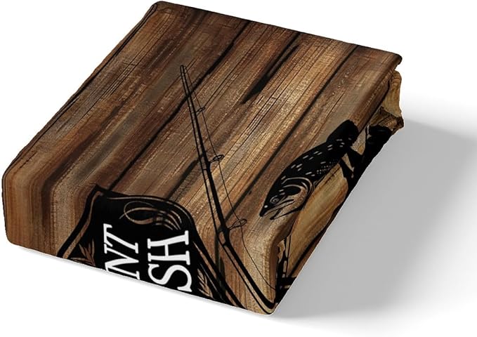 Rustic Hunt Fish Duvet Cover Set Twin Size,Retro Farm Wooden Board Comforter Cover for Hunter Lodge Decor,Deer Bird Fish Wild Animal Hunting Brown Bedding Set with 1 Pillowcase, (No Comforter)