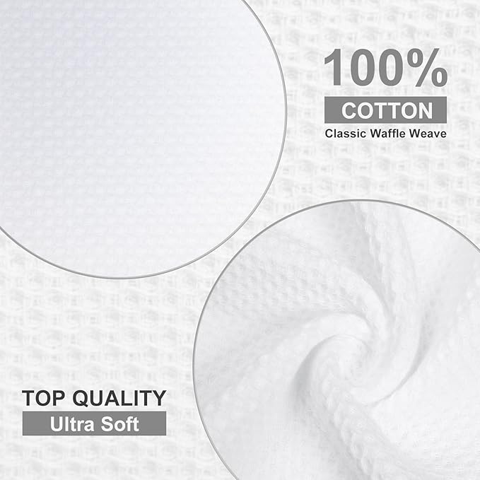Homaxy 100% Cotton Dish Cloths, 8 Pack - 12 x 12 Inches, Waffle Weave Super Soft and Absorbent Dish Towels Quick Drying Dishcloths, White