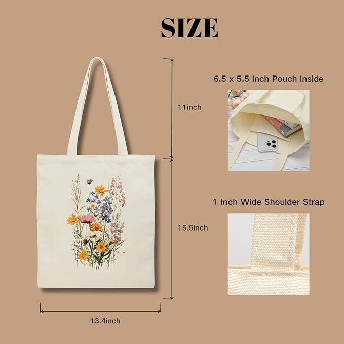 Tote Bag for Women, Canvas Tote Bag with Pockets,Canvas Shopping Bags,Reusable Grocery Bags