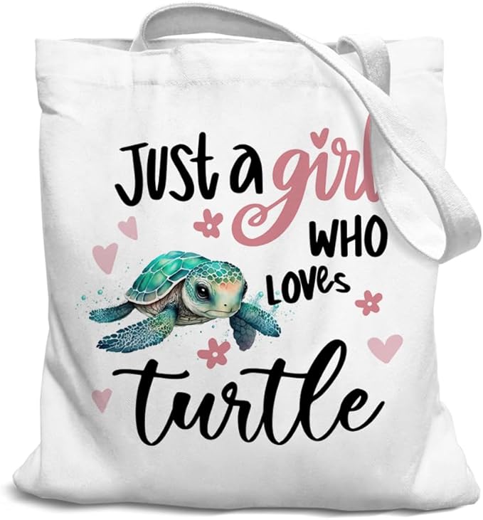 Lake Turtle Canvas Tote Bag for Women Teen Girls Gifts Cute Small Travel Work Tote Bags Reusable Grocery Bags Shoulder Bag