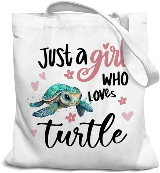 Lake Turtle Canvas Tote Bag for Women Teen Girls Gifts Cute Small Travel Work Tote Bags Reusable Grocery Bags Shoulder Bag