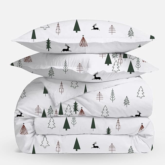 eBeddy Linens Luxury 800 TC Ultra Silky Soft Egyptian Cotton Oversized King 120x98 Size 3-Pieces Printed Duvet Cover Zipper Closure & Corner Ties Durable and Fade Resistant Christmas Print