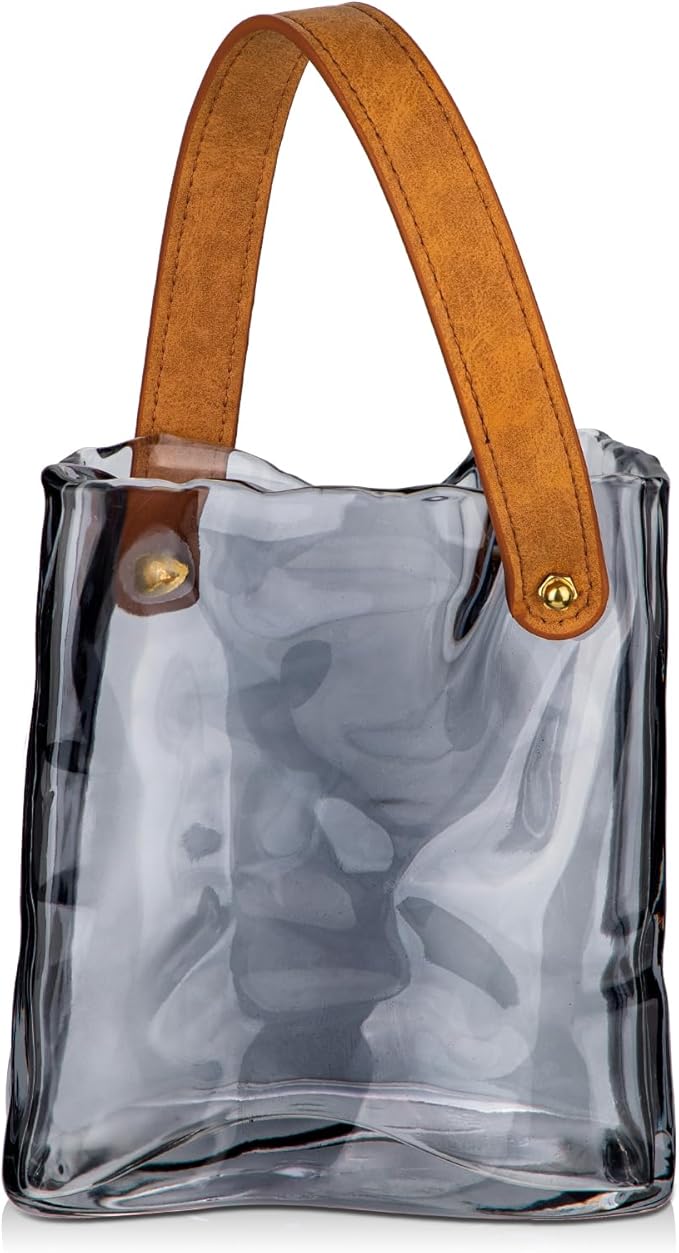 Glass Purse Vase for Flowers Black Vases for Centerpieces Glass Bag Vase with Leather Handle Small Bag Vases for Decor Decorative Fish Bowl for Home Wedding Decor