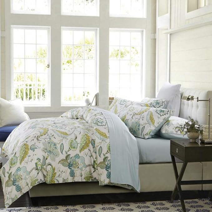 mixinni Boho-Chic King Size Duvet Cover Paisley Light Blue and Light Green Long Staple Cotton Bedding Set 1 Duvet Cover 2 Pillowcases for Him and Her, Easy Care, Soft and Durable- (3pcs, King Size)