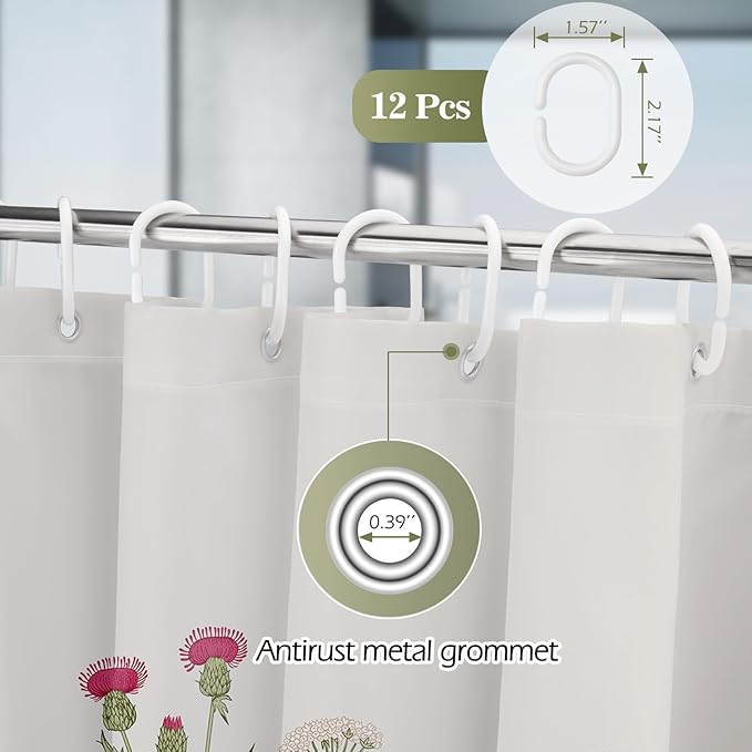 Aimego Spring Floral Shower Curtain- Sage Green Plant Leaves Wildflower Nature Botanical Flower Fabric Cloth Bath Shower Curtain Set with 12 Hooks for Bathroom Decor Accessories, 72"x72"