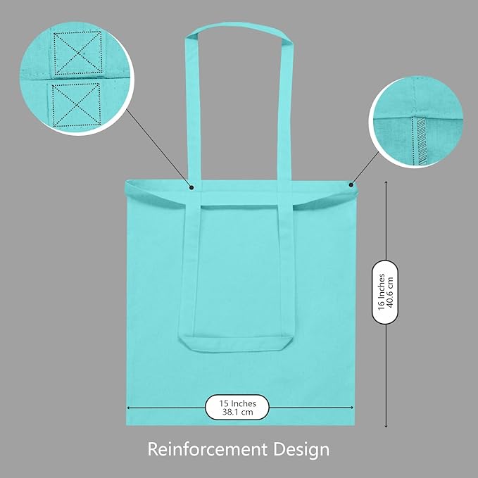 TOPDesign 24-Pack Economical 16"x15" Aqua Blue Cotton Tote Bags, Lightweight Medium Reusable Grocery Shopping Cloth Bags, Suitable for DIY, Advertising, Promotion, Gift, Activity