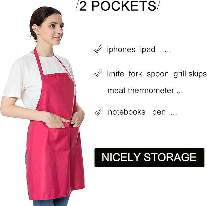 6 PCS Plain Bib Aprons for Women Men Bulk,Multicolor Apron with 2 Pockets for Painting Crafting Baking Cooking Kitchen.(6pcs-6colors) …