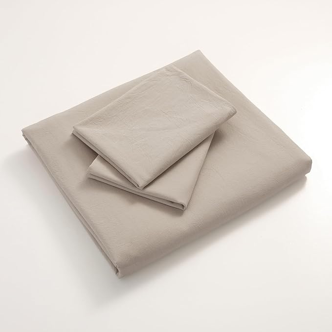 JIYUAN 100% Washed Cotton Duvet Cover Set 3 Pieces King, 1 Duvet Cover 104x90 Inches(Comforter Not Included) and 2 Pillowcases,Linen Feel Bedding Set Comfy and Breathable, Heathered Tannish Linen Grey