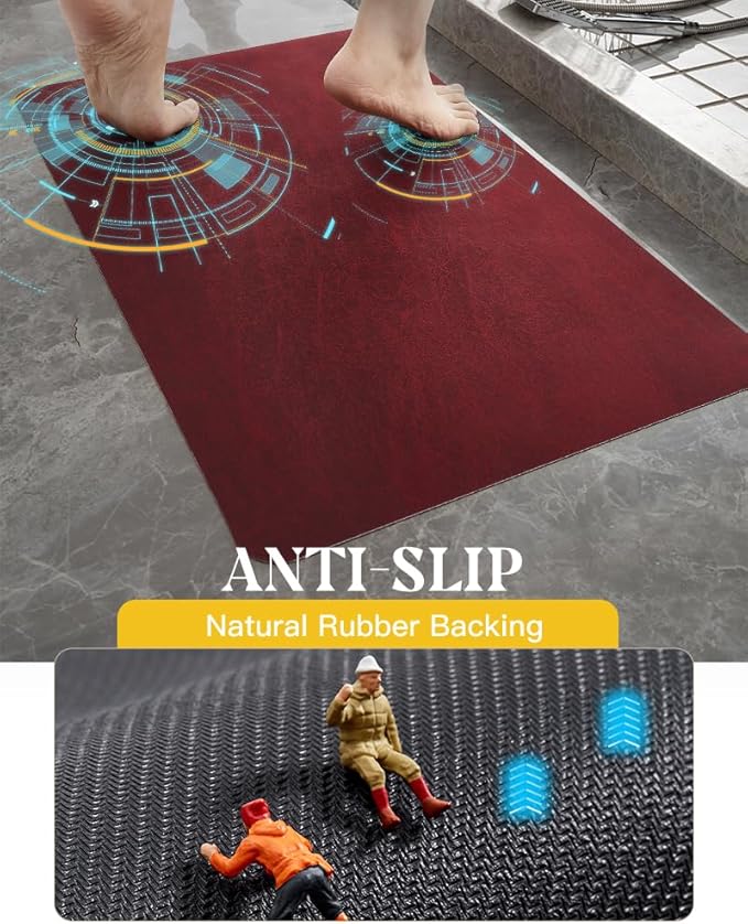 MontVoo -Bath Mat Rug-Rubber Backing Non Slip Quick Dry Absorbent Thin Bathroom Rugs Fit Under Door-Faux Suede Surface Bathroom Floor Mats-Shower Rug for in Front of Bathtub Shower Burgundy 24"X70"