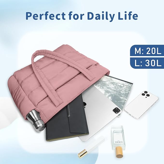 TOPDesign Puffer Tote Bag for Women, Lightweight Puffy Handbag with Compartments, Quilted Shoulder Bag for Work, Travel, Gym