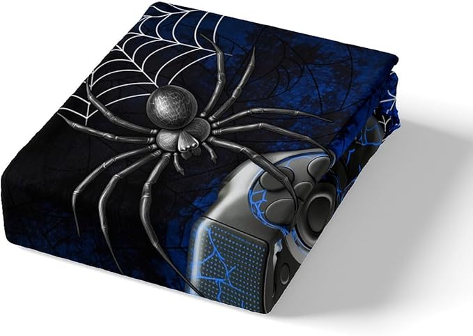 Boys Gamer Gamepad Duvet Cover Set Twin Size Kids Teen Man Gaming Theme Bedding Sets 2 Pcs for Room Decor, Fashion Spider Halloween Comforter Cover with 1 Pillowcase (No Comforter) Black Blue