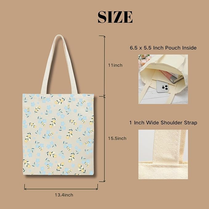 Tote Bag for Women, Canvas Tote Bag with Pockets,Canvas Shopping Bags,Reusable Grocery Bags