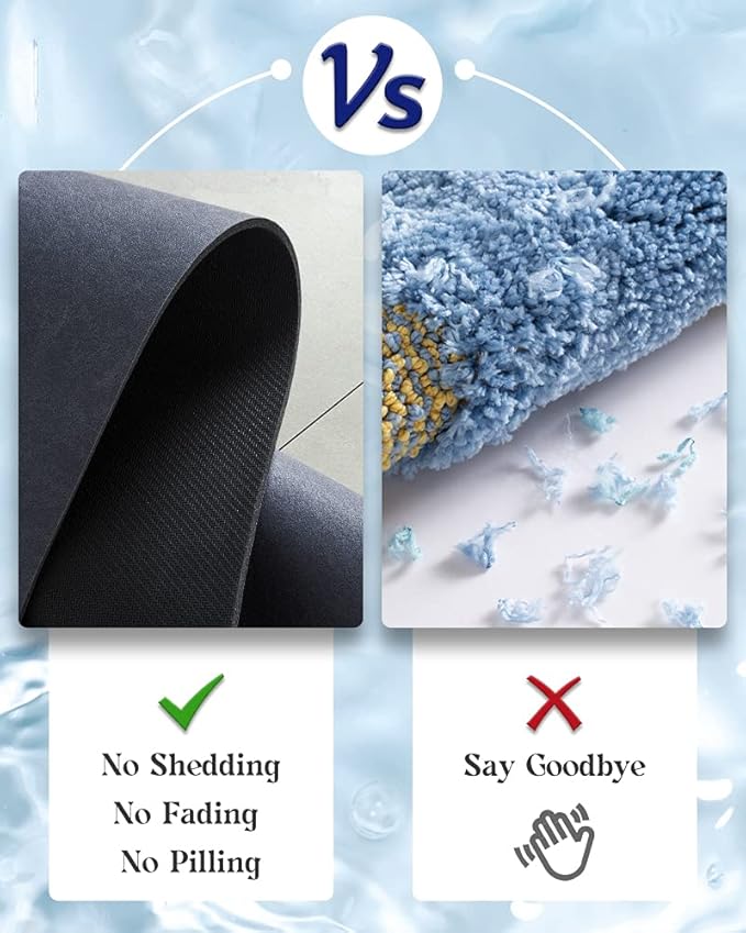 MontVoo -Bath Mat Rug-Rubber Backing Non Slip Quick Dry Absorbent Thin Bathroom Rugs Fit Under Door-Faux Suede Surface Bathroom Floor Mats-Shower Rug for in Front of Bathtub Shower Navy 17"x27.5"