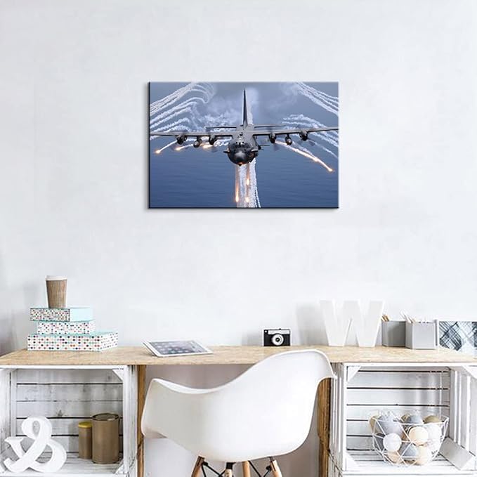 Aviation Decor AC-130 Air Gunship Airplane Poster Aviation Art Airplane Wall Art Jet Poster Military Wall Art for Boys Room Bedroom Decor (12''Hx18''W)