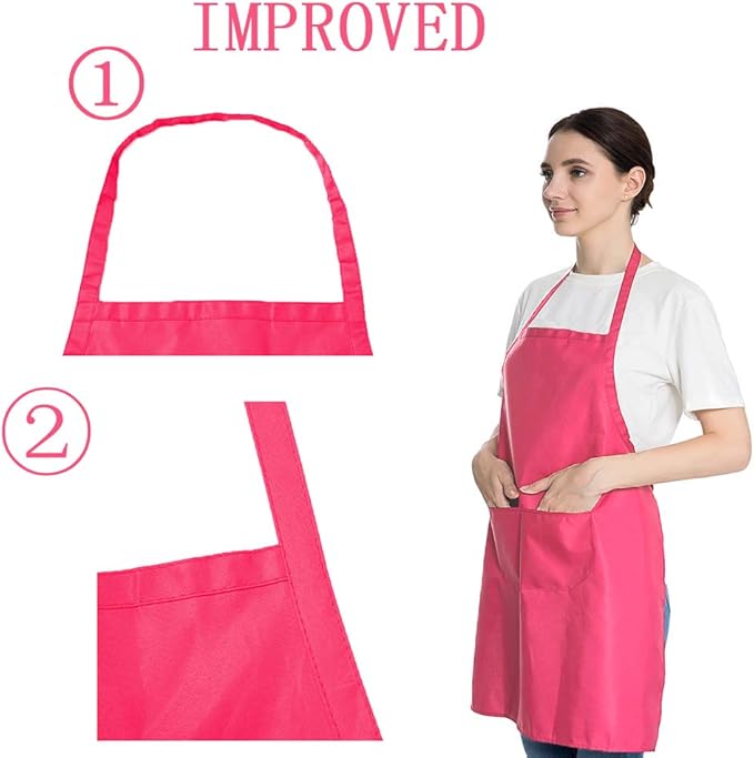 Pink 6PCS Apron for Women Adult Unisex Durable with 2 Front Pockets Washable Chef Cooking Baking Kitchen Restaurant Crafting Painting Aprons
