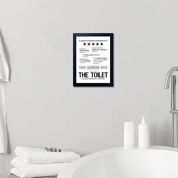 Black and White Bathroom Rules Wall Art, Bathroom Pictures Quote Wall Decor, Framed Toilet Decor Sign, Funny Loo Poop Humor Decorations