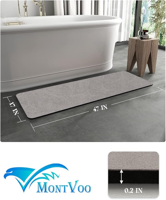 MontVoo -Bath Mat Rug-Rubber Backing Non Slip Quick Dry Absorbent Thin Bathroom Rugs Fit Under Door-Faux Suede Surface Bathroom Floor Mats-Shower Rug for in Front of Bathtub Shower Gray 24"x48"