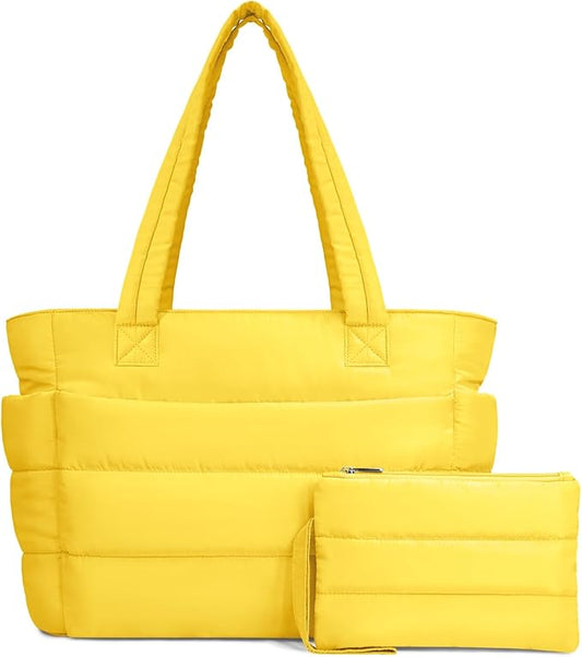TOPDesign Puffer Tote Bag for Women, Lightweight Puffy Handbag with Compartments, Quilted Shoulder Bag for Work, Travel, Gym