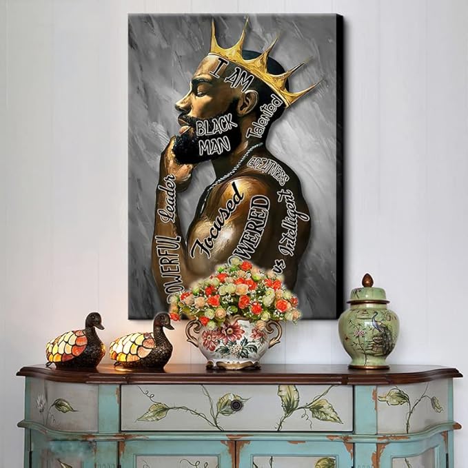 Framed Large 24" x 36" African American Canvas Wall Art Decor Black Man King Men Posters Prints Artwork Pictures Paintings for Living Room Bedroom hallway Office Men's Room Decoration Ready to Hang(King, 24"Wx36"H Framed)