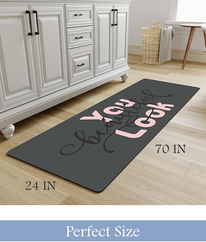 MontVoo-Bath Mat Rug Long Non Slip Super Absorbent Bathroom Runner Stain Resistant Quick Dry Thin Bathroom Mat Fit Under Door-24"x70",Pink