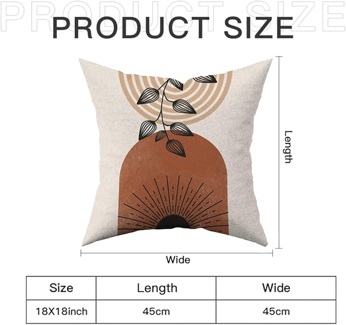 Boho Mid Century Modern Throw Pillow Covers Set of 6, Sun Moon Arch Leaves Abstract Home Decor Farmhouse Decorative Cushion Covers 18"X18"