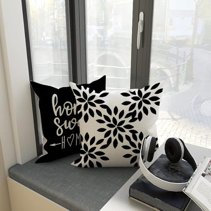 YCOLL Pillow Covers 20x20 Set of 4, Modern Sofa Throw Pillow Cover, Decorative Outdoor Linen Fabric Pillow Case for Couch Bed Car, Black