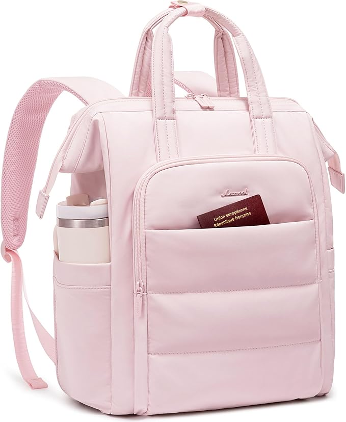 LOVEVOOK Laptop Backpack Women 15.6 inch,Lightweight Puffer Travel Backpacks for Women,Quilted Laptop Bag Computer Work Teacher Nurse Backpack,Womens Backpack Purse Daypack for College Business,Pink