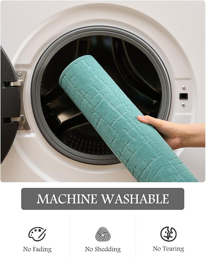 AMOAMI-Bath Mat-Absorbent Quick Dry Bathroom Floor Mats-Washable Rubber Backing Bath Mats for Bathroom Rugs Fit Under Door-Bath Rug for in Front of Sink Bathtub Shower Room, Lake 17''x59''