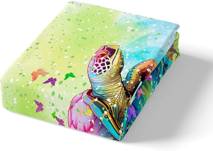 Sea Turtle Bedding Set Queen Size,Watercolor Tortoise Butterfly Duvet Cover Set for Children Xmas Bedroom Present, Girly Dreaming Style Microfiber Comforter Cover with 2 Pillowcases