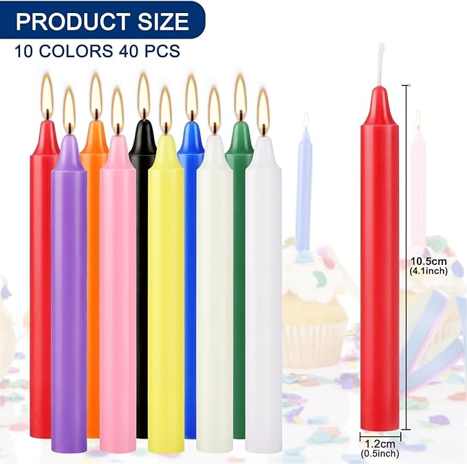 40 Pack Mini Taper Spell Candle-4 Inch Multi-Colored Candle Sticks-for Home Decor Kitchen Decor Wedding Decoration-10 Colours