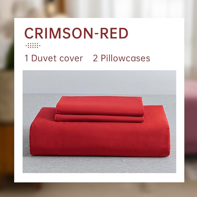 JELLYMONI Red Duvet Cover King Size - 100% Washed Cotton Linen Like Textured Comforter Cover, 3 Pieces Breathable Soft Bedding Set with Zipper Closure (Red, King 104"x90")
