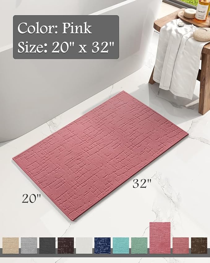 AMOAMI-Bath Mat-Absorbent Quick Dry Bathroom Floor Mats-Washable Rubber Backing Bath Mats for Bathroom Rugs Fit Under Door-Bath Rug for in Front of Sink Bathtub Shower Room, Pink 20''x32''