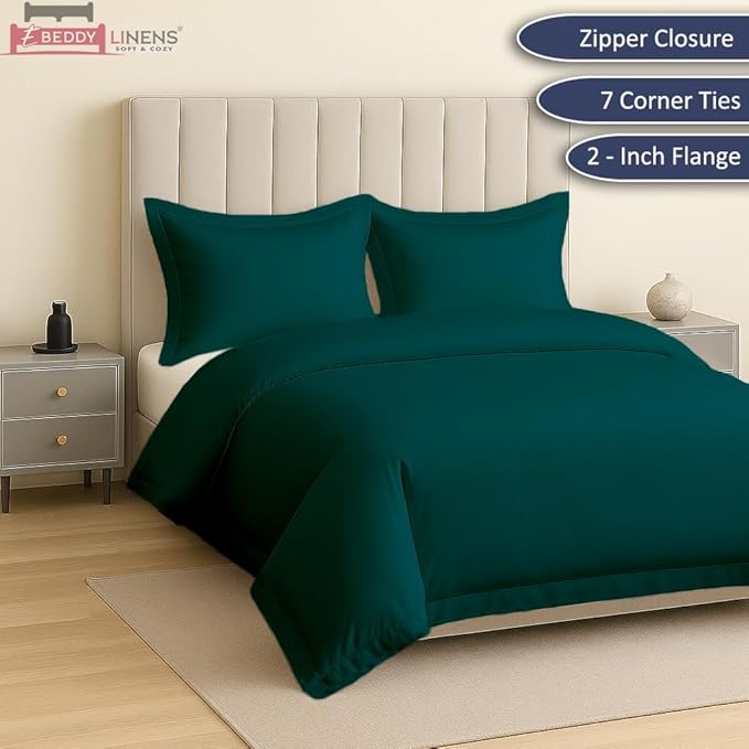 eBeddy Linens Teal Green Solid Duvet Cover Set King XL 116x98 Size 800 TC Certified Egyptian Cotton Luxury Soft & Breathable Comforter Cover and 2 Pillow Sham with Zipper Closer & Corner Ties