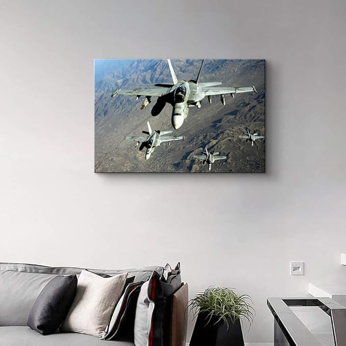 Airplane Wall Art F/A-18E/F Hornet Strike Fighter Aviation Art Prints Airplane Posters Plane Poster Jet Wall Art Airplane Poster Military Wall Art for Boys Room Bedroom Decor (12''Hx18''W)
