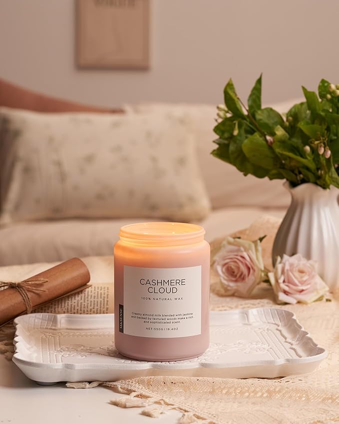 M&SENSE Creamy Almond Milk Scented Candles, 19.4oz 110 Hour Long Lasting 2 Wick Organic Natural Soy Wax in Glass Jar Candle for Bedroom Kitchen Home Decor, Housewarming Gifts for Family Friends