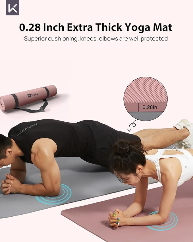 KEEP Yoga Mat, 32" Extra Wide Exercise Mat with Strap for Men and Women, 7mm Thick Double-Sided Non-Slip Eco-friendly Yoga Mat for Pilates, Workout and Fitness
