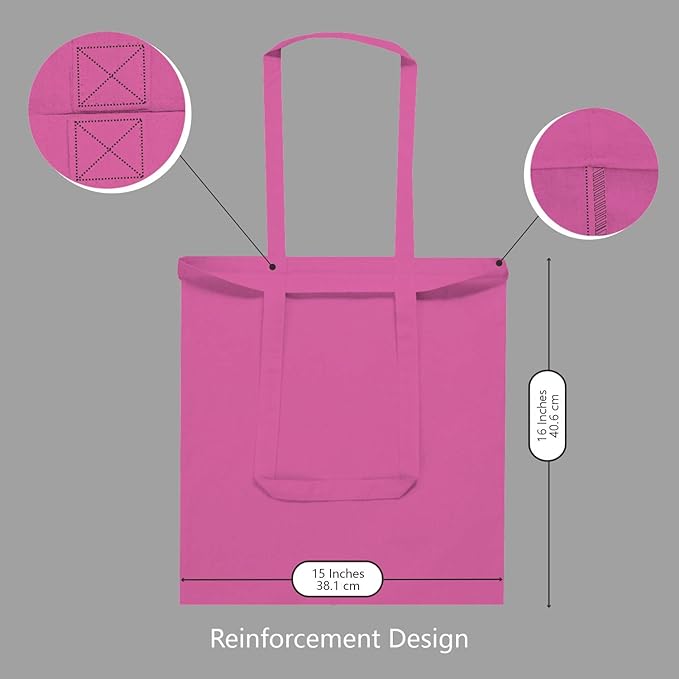 TOPDesign 24-Pack Economical 16"x15" Pink Cotton Tote Bag, Lightweight Medium Reusable Grocery Shopping Cloth Bags, Suitable for DIY, Advertising, Promotion, Gift, Activity