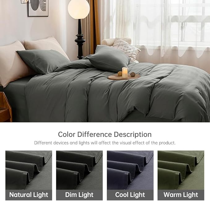 JELLYMONI Cotton Duvet Cover California King - 100% Washed Cotton Linen Like Textured Comforter Cover, 3 Pieces Soft Bedding Set with Zipper Closure (Gray, Cal King 104"x98")