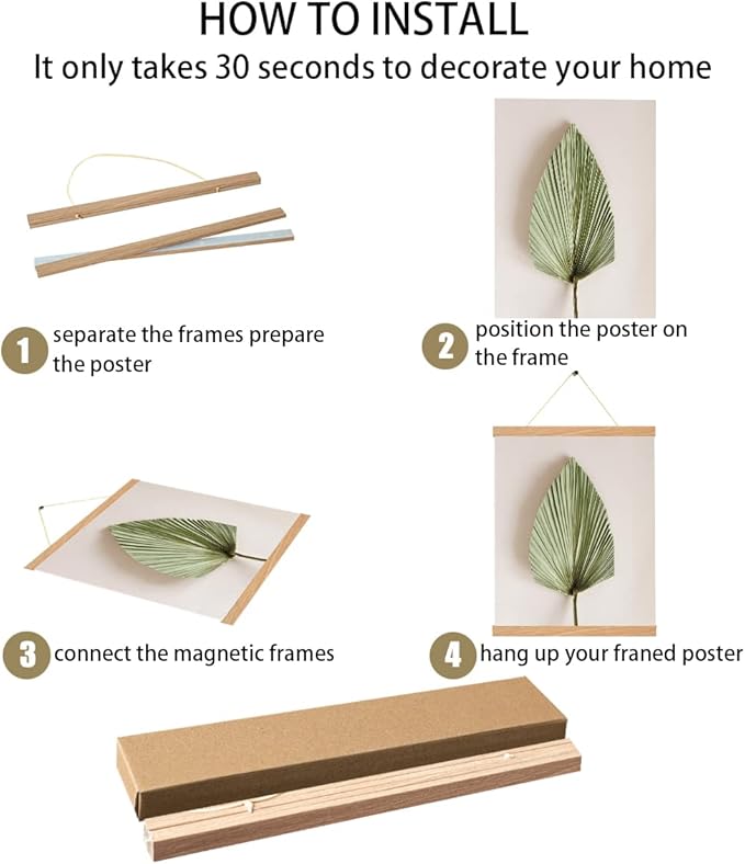 3 Pack Magnetic Poster Hanger Frame 20 Inch Pine Color,20x24 20x30 20x28 Poster Frame Wood Magnet Frames Hangers for Photos Pictures Prints Maps Scrolls Canvas Artwork Diamond Art Painting