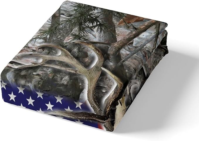 Castle Fairy American Flag Duvet Cover Twin Size, Deer Antlers Bedding Set, Branches Print Comforter Cover with 1 Pillowcase, Boys Girls Soft Microfiber Fashion Xmas Gift Quilt Cover