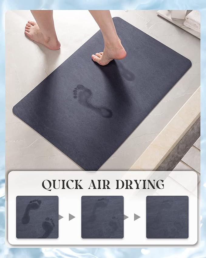 MontVoo -Bath Mat Rug-Rubber Backing Non Slip Quick Dry Absorbent Thin Bathroom Rugs Fit Under Door-Faux Suede Surface Bathroom Floor Mats-Shower Rug for in Front of Bathtub Shower Navy 17"x27.5"