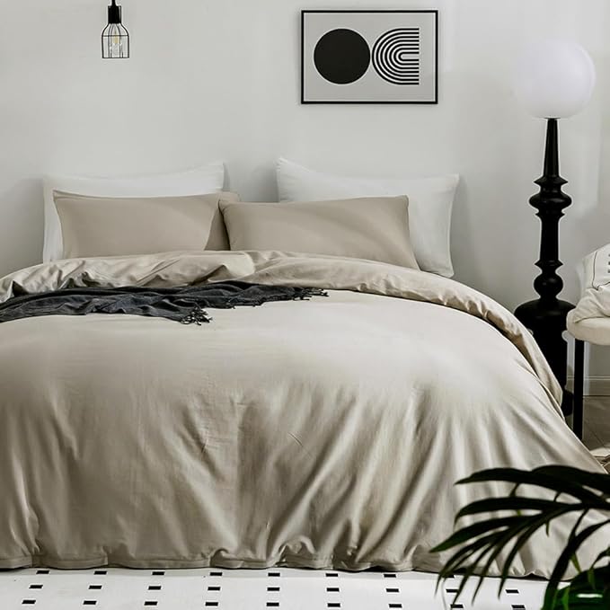 JELLYMONI Cotton Duvet Cover Twin Size - 100% Washed Cotton Linen Feel Textured Comforter Cover, 2 Pieces Breathable Soft Bedding Set with Zipper Closure (Linen Grey, Twin 68"x90")