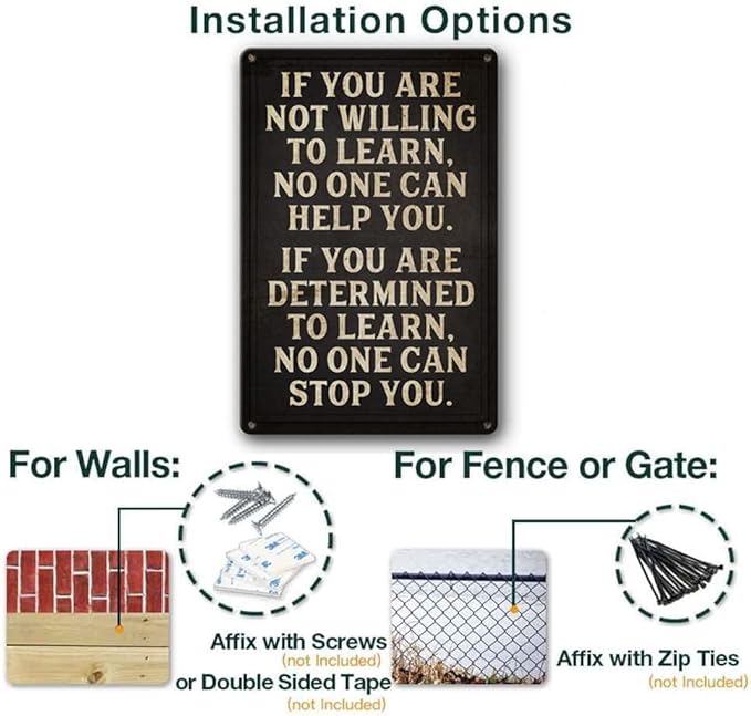 Vintage Motivational Wall Art Office Metal Decor Office Tin Signs Funny Inspirational Decor If You Are Not Willing To Learn Inspirational Posters For Women 8x12 Inch