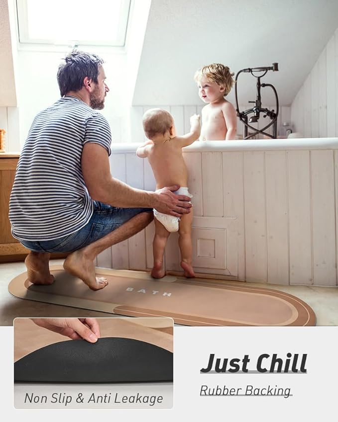 MontVoo Bath Mat Runner - Long Non Slip Absorbent Quick Dry Thin Bath Rug for Bathroom Floor Mat - Rubber Backed - Stain Resistant - Easy Care - Brown17 x50