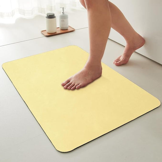 Bathroom Mat Quick Dry, Bathroom Rugs Non Slip Washable Thin Absorbent Bath Mat Fits Under Door Bathroom Floor Mat Perfect for Bath, Shower, or Sink 24"x48" Light Yellow